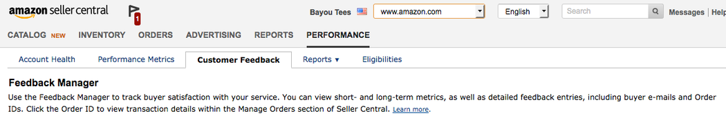 Amazon feedback manager page