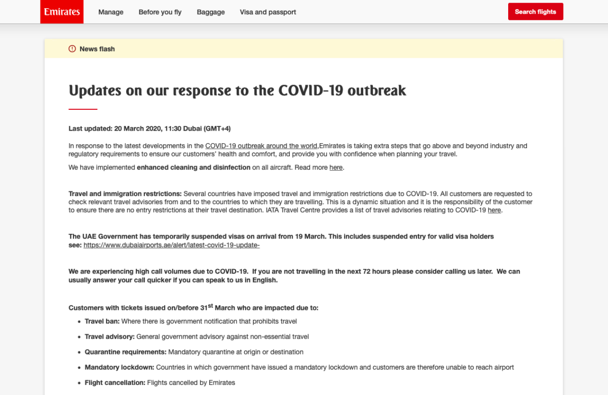 customers covid-19 emirates airlines website