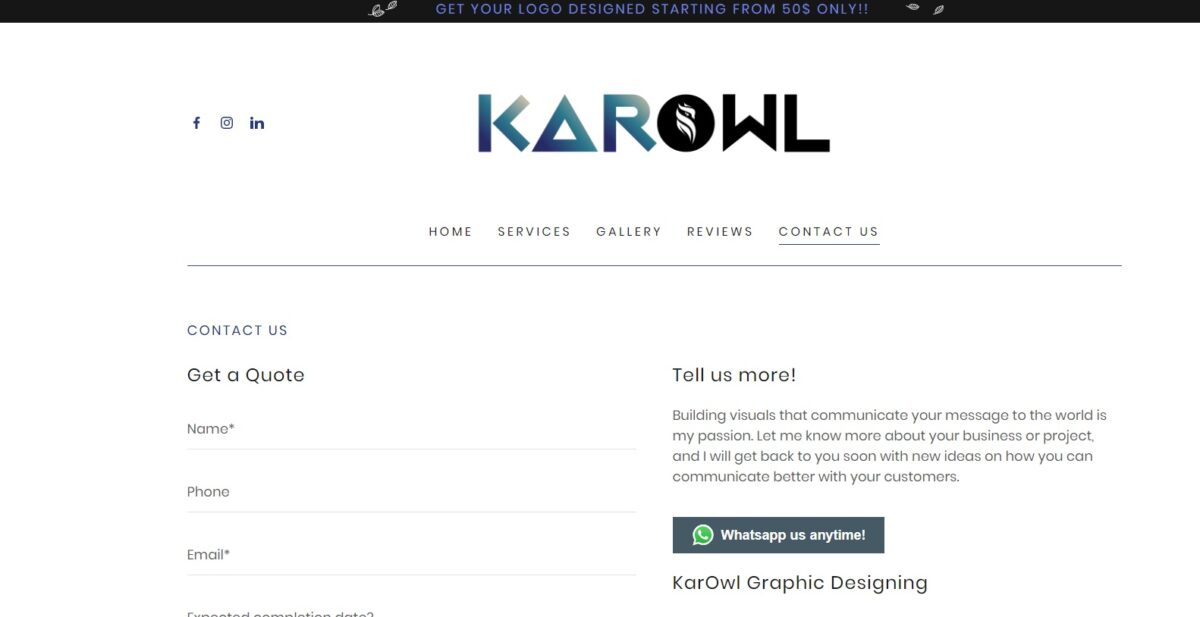 karowl.com website contact us section