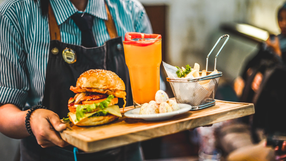 restaurant burger waiter tray