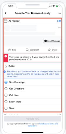 Choosing a visual and a call-to-action button for your business using Facebook marketing