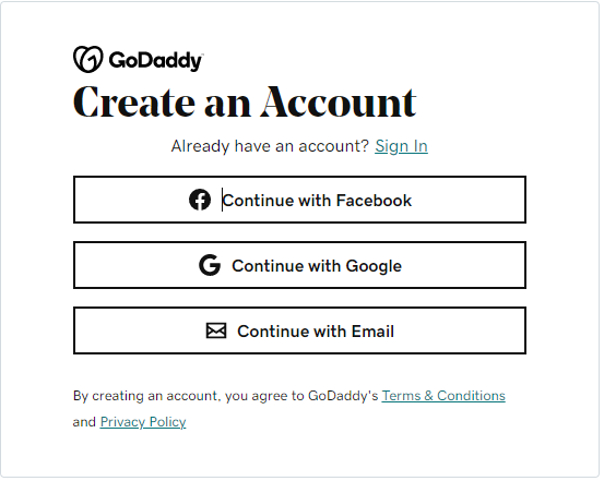 Example of GoDaddy’s signup page