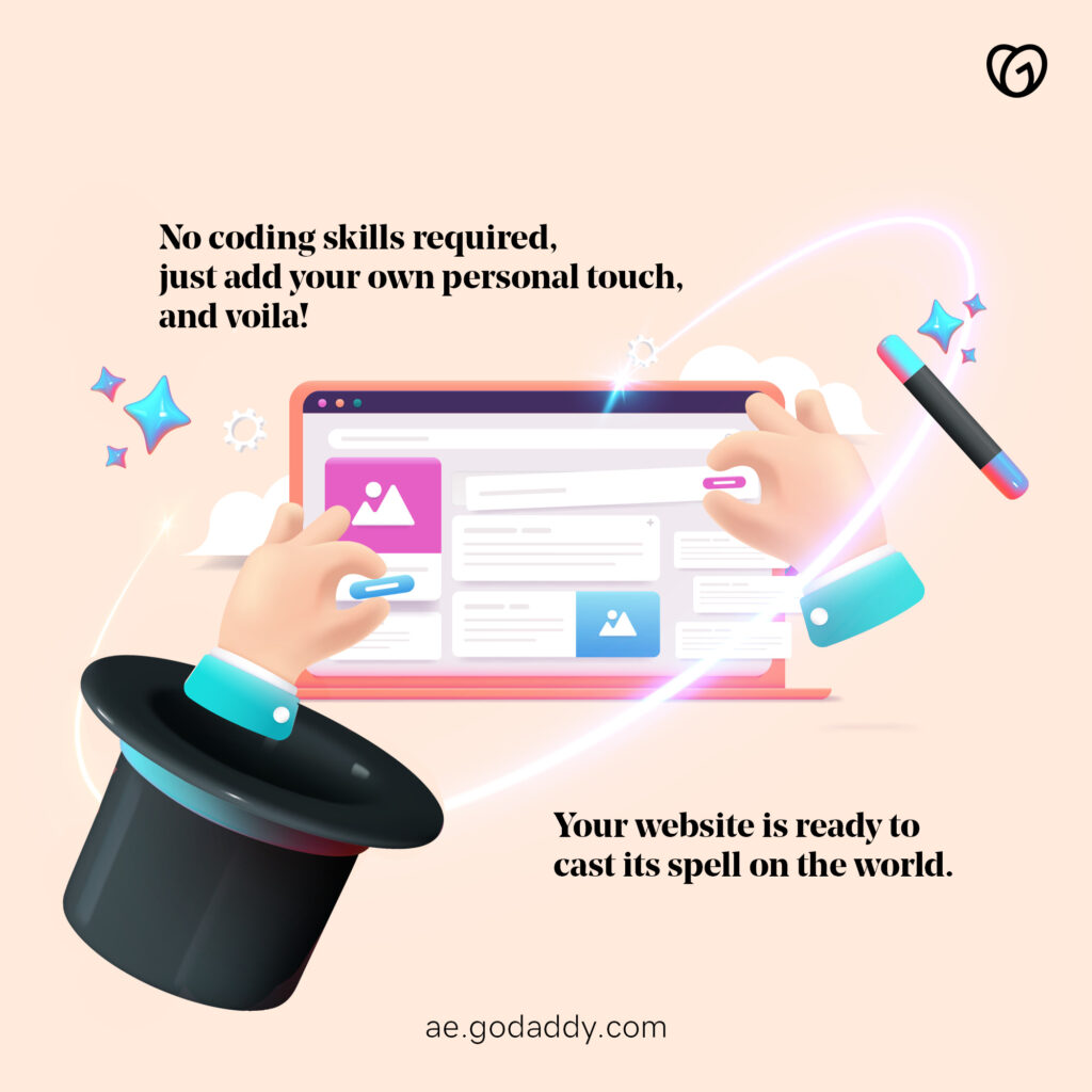 No coding skills required to build a website using the GoDaddy website builder