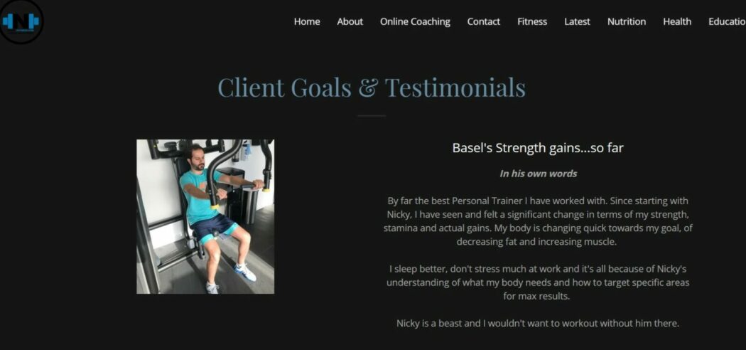 Nicky Fitness testimonial page