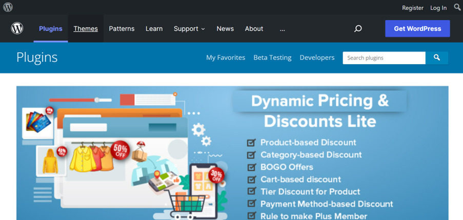 Screenshot of the homepage of the WooCommerce dynamic pricing &amp; discounts tool