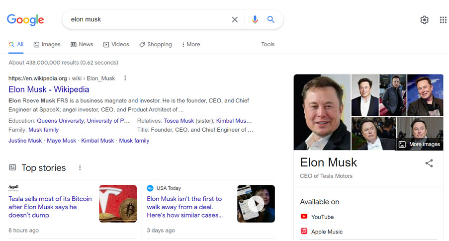 Screenshot googling Elon Musk