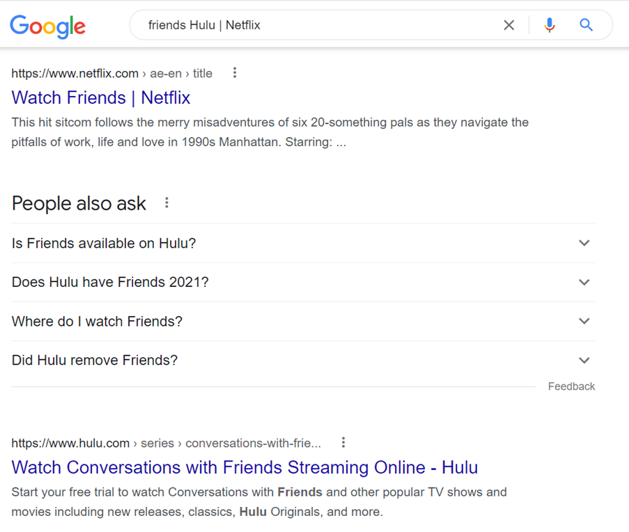 Screenshot googling friends Netflix | Hulu