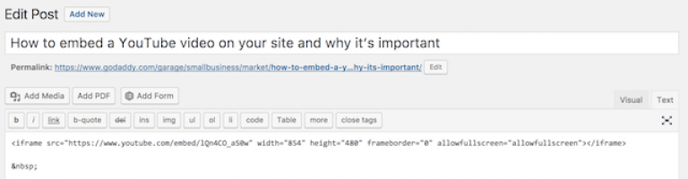 how to embed a youtube video in wordpress add code