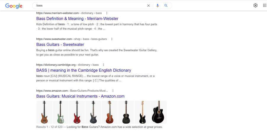 screenshot of googling bass