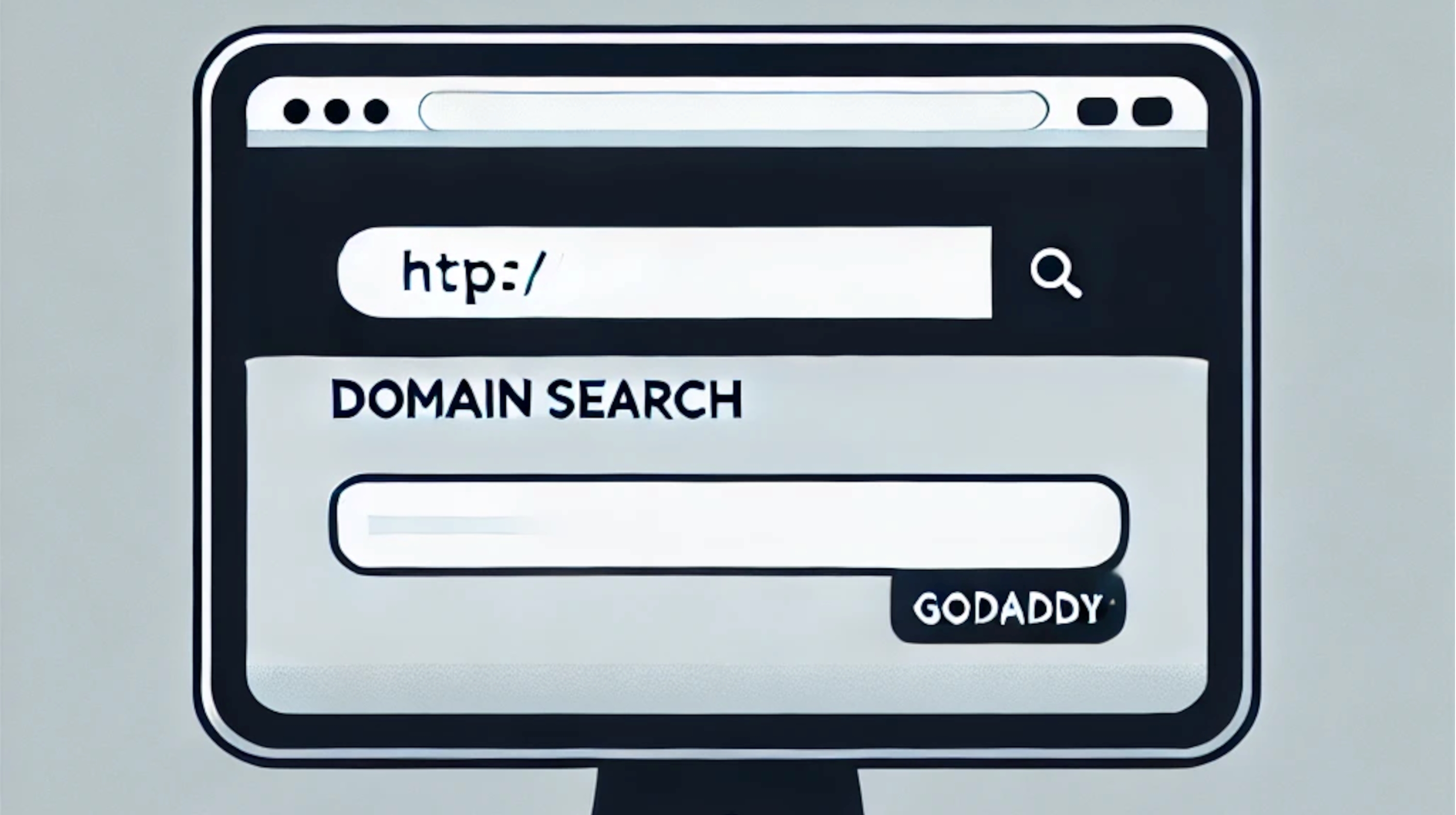 illustration of a modern, sleek computer or tablet screen displaying a domain search tool page