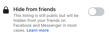 Sell privately toggle away from friends on Facebook