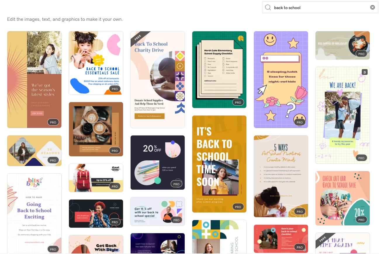 Back to school templates from the GoDaddy studio