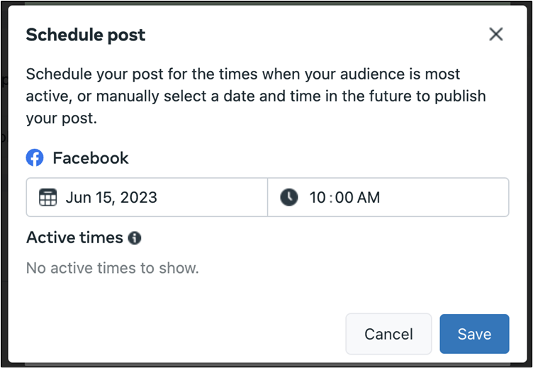 Schedule post window confirmation screen