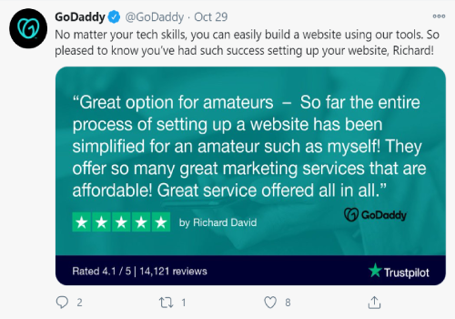 استخدام تويتر للأعمال GoDaddy واعادة التغريد