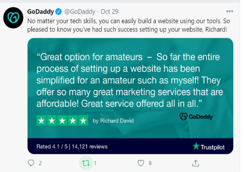 استخدام تويتر للأعمال GoDaddy واعادة التغريد بنجاح