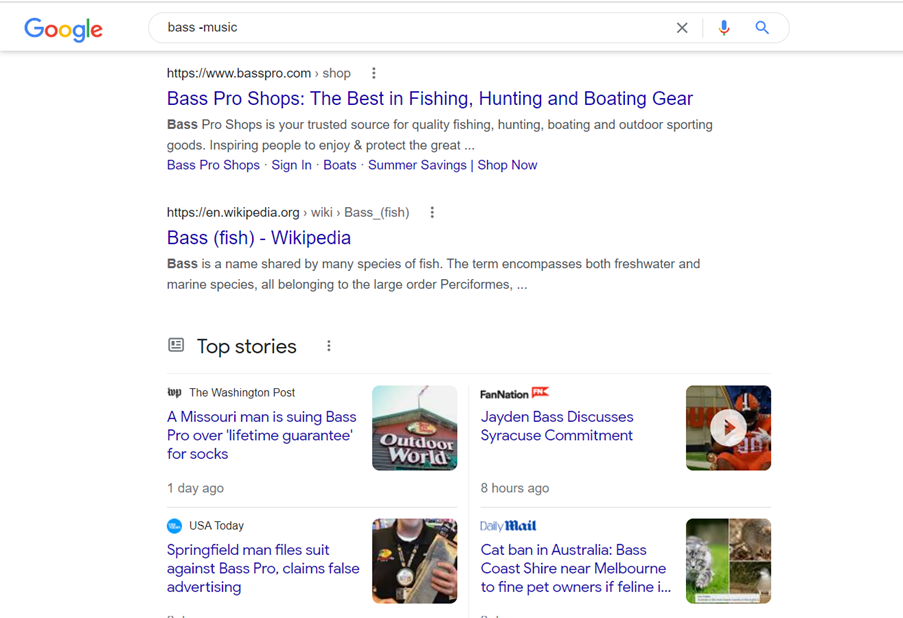 screenshot of googling bass -music