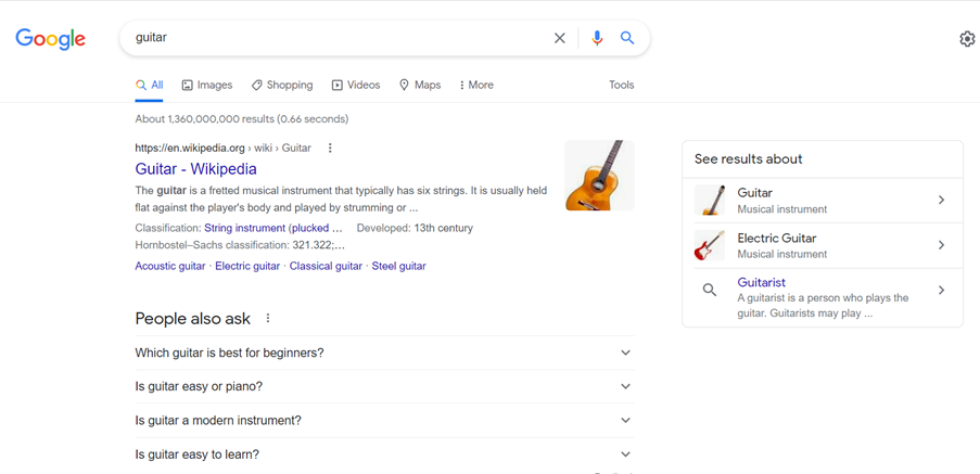 screenshot of googling guitar