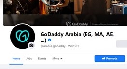 صفحة GoDaddy على فيسبوك لايف تعرض علامة اختيار تحقق زرقاء