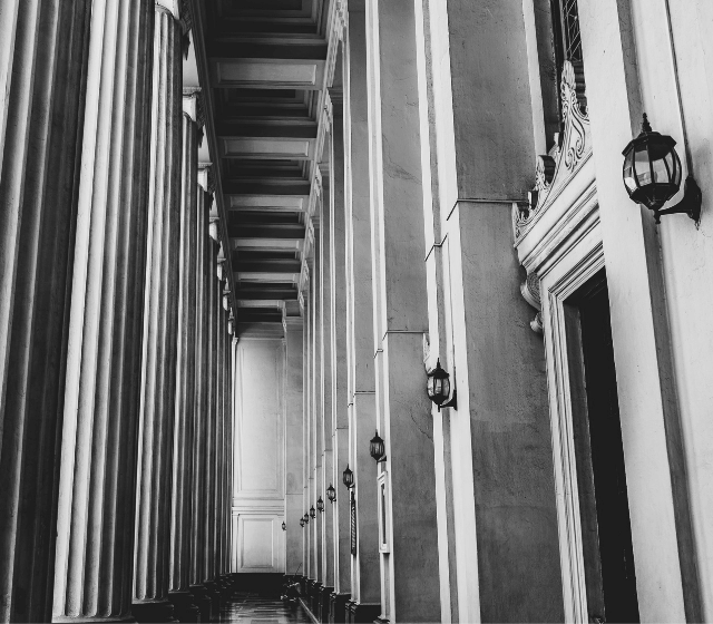 Building hallway in black and white