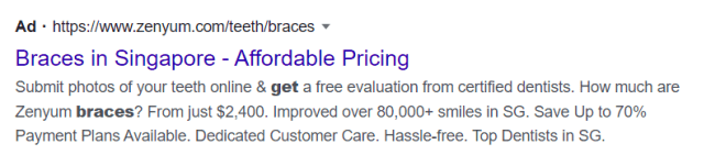 Image of plain text ad on the search engine results pages