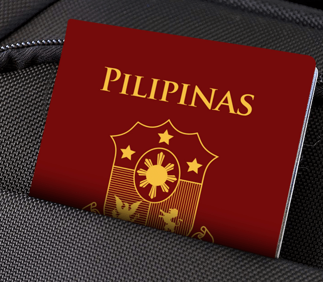 Phillipine passport on a pocket of bag