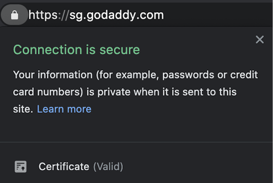 Website with an SSL certificate shows a lock icon