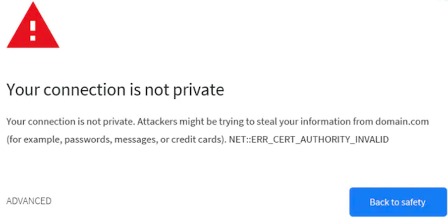 Warning sign for website without an SSL certificate