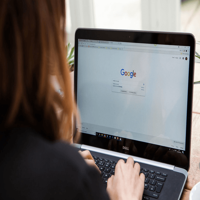 Woman with Google browser opened