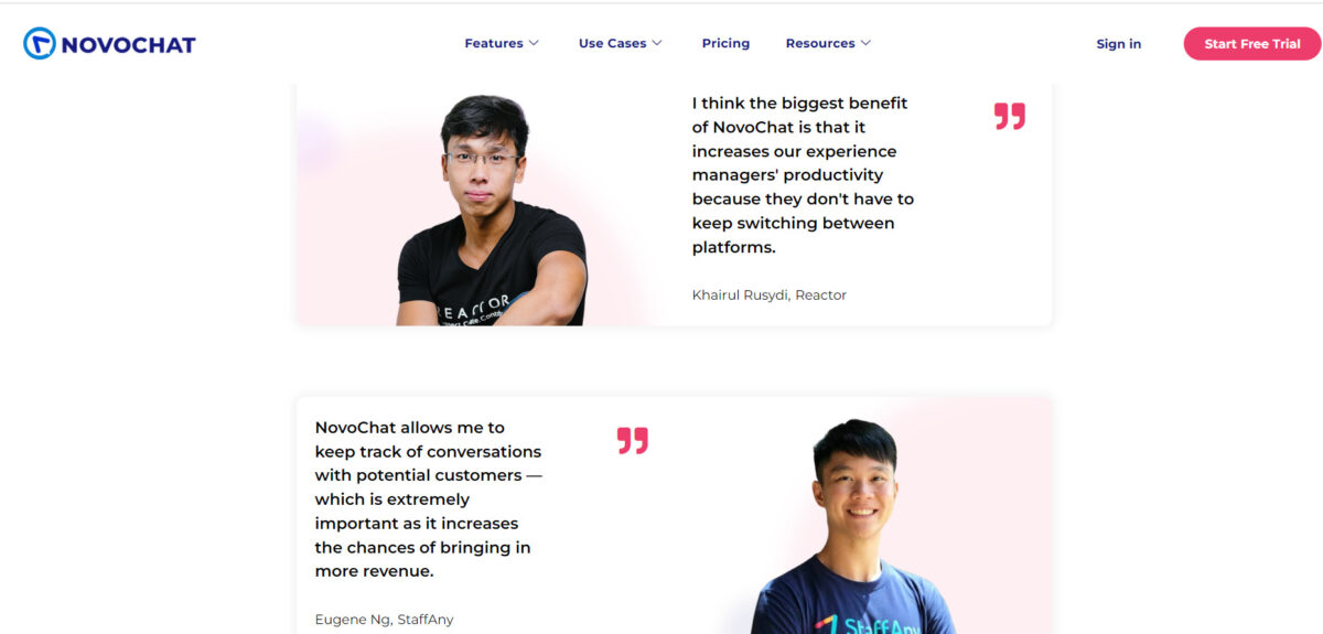 TESTIMONIALS ON A SAAS COMPANY’S HOMEPAGE.