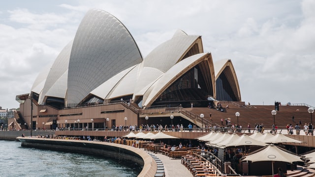 Tourists outside Sydney opera house