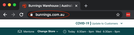 Bunnings domain name in browser bar