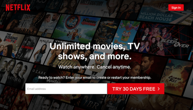 Example of Call to Action as Shown on Netflix Website