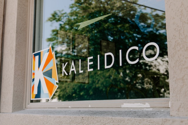 Kaleidico printed on a window