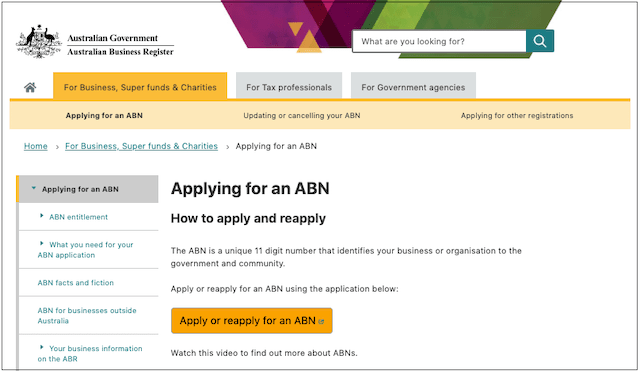 Register for GST Government ABN Website