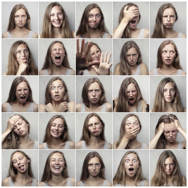 25 pictures of a woman showing a range of emotion