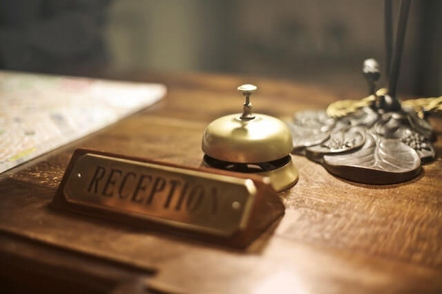 Closeup of a hotel reception desk