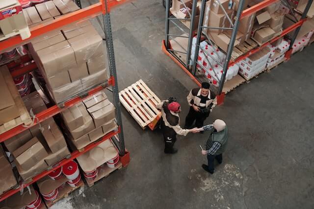 Overhead view of workers in a warehouse