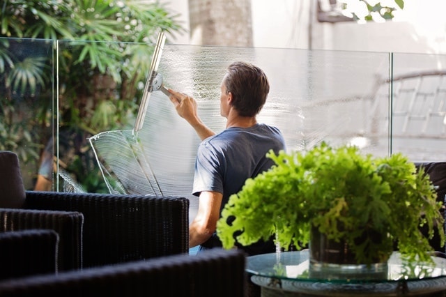 Business Structure Man Cleaning Windows