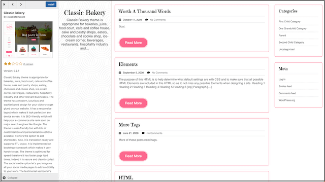 Classic Bakery WordPress theme