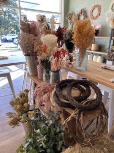 Dried flower workshop supplies at Blooms by the Bay