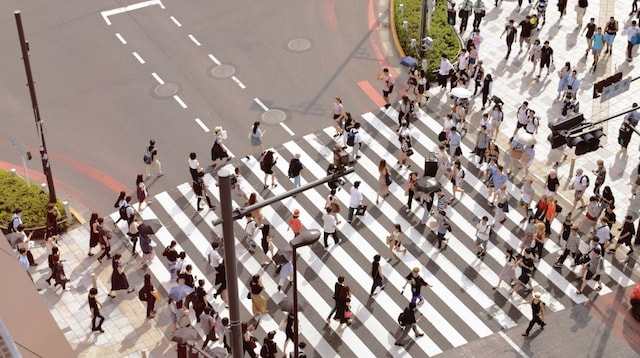 Email Writing Crowd in Crosswalk