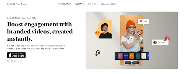 GoDaddy Studio Instant Video Editor home page