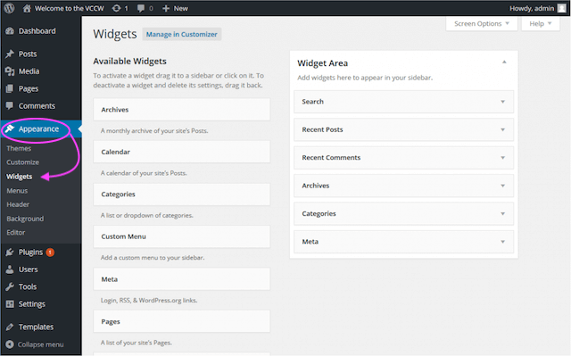 How to add WordPress widgets from dashboard