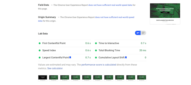 Largest Contentful Paint results screen