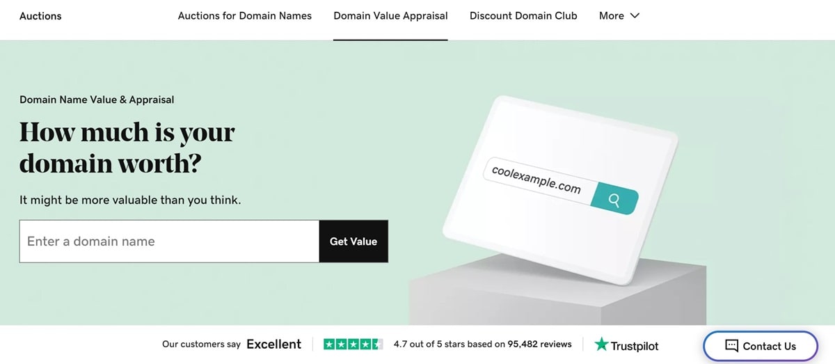 GoDaddy domain value appraisal tool