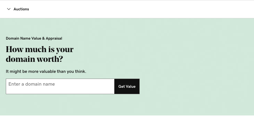 GoDaddy domain valuation tool