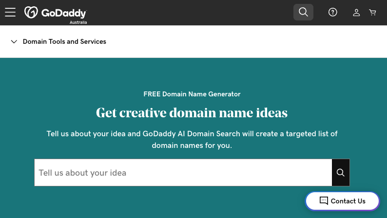 GoDaddy Australia domain name generator landing page