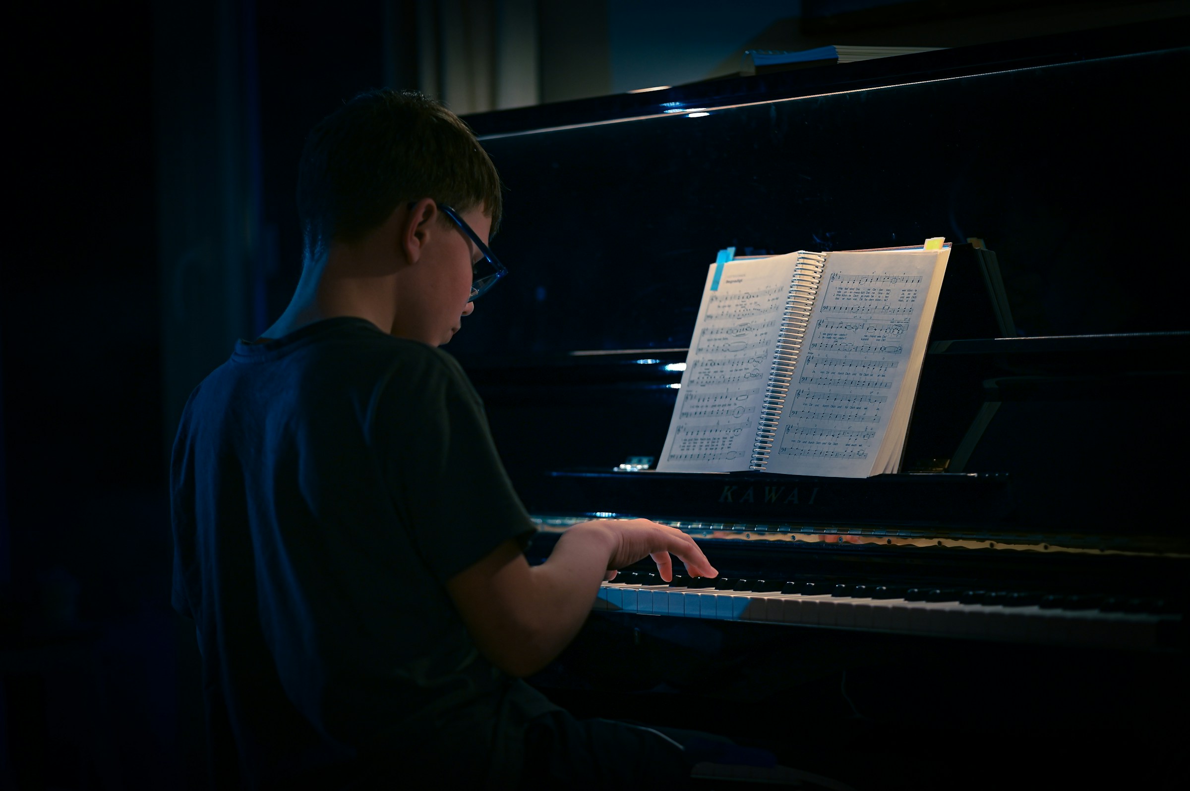 Student practicing piano