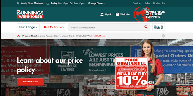 Website Design Bunnings Warehouse HP