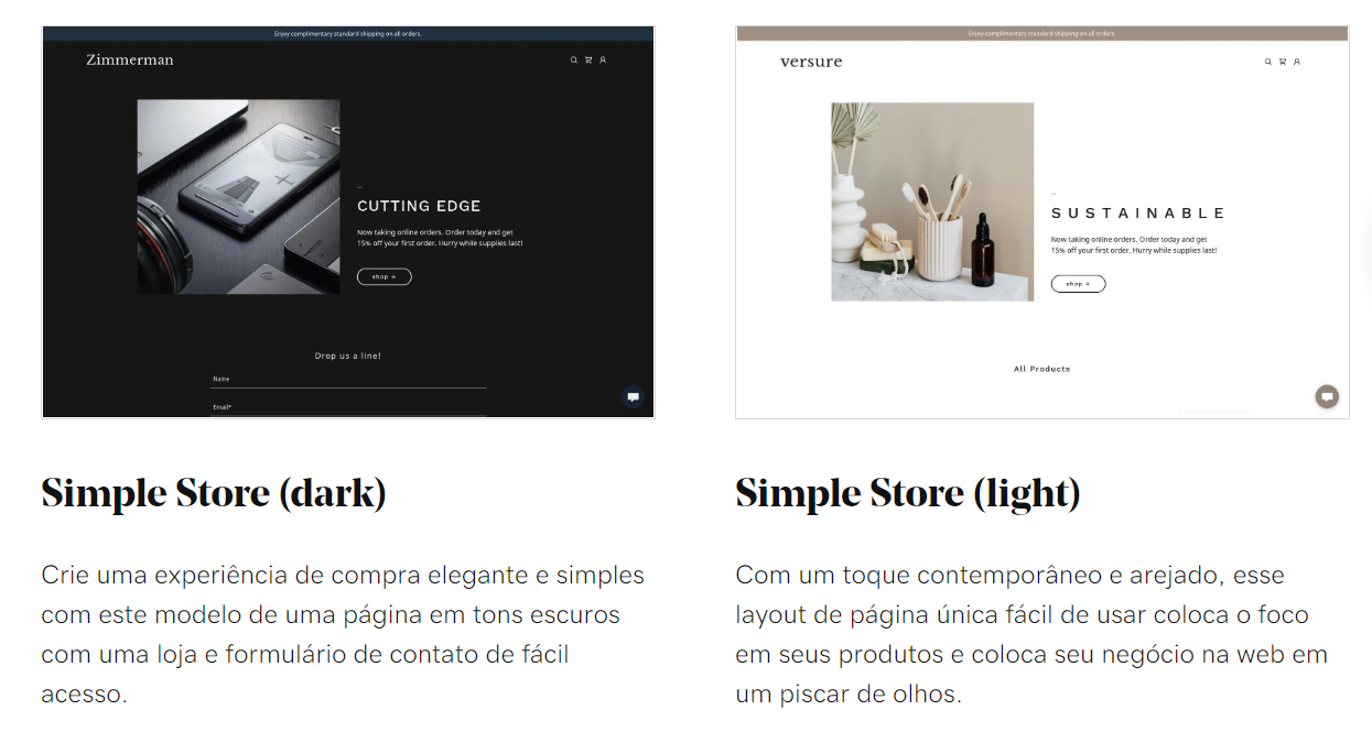 opções de template para criar design de site